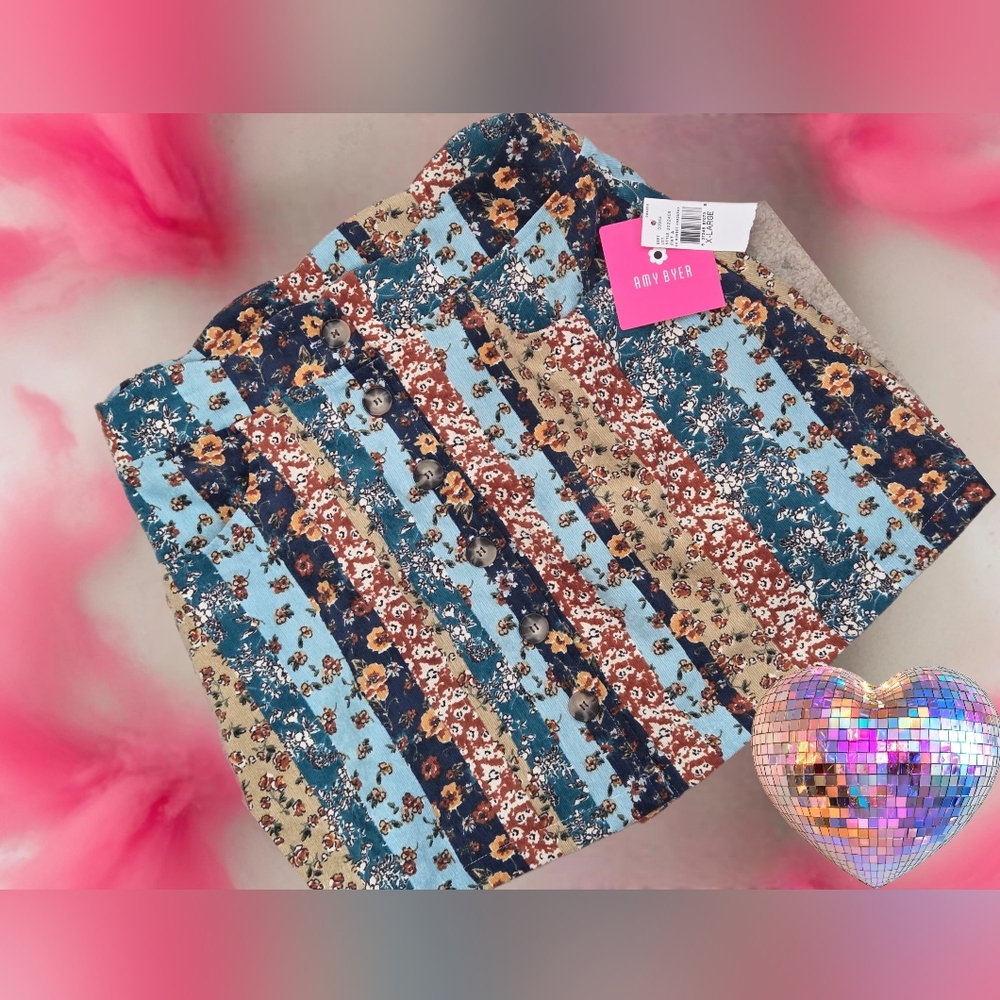 New Amy Byer corduroy floral skirt girls xl 16